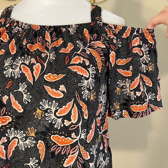 H&M Black Red Pink Off the Shoulder Leaf Print Top XS - Picture 7 of 9